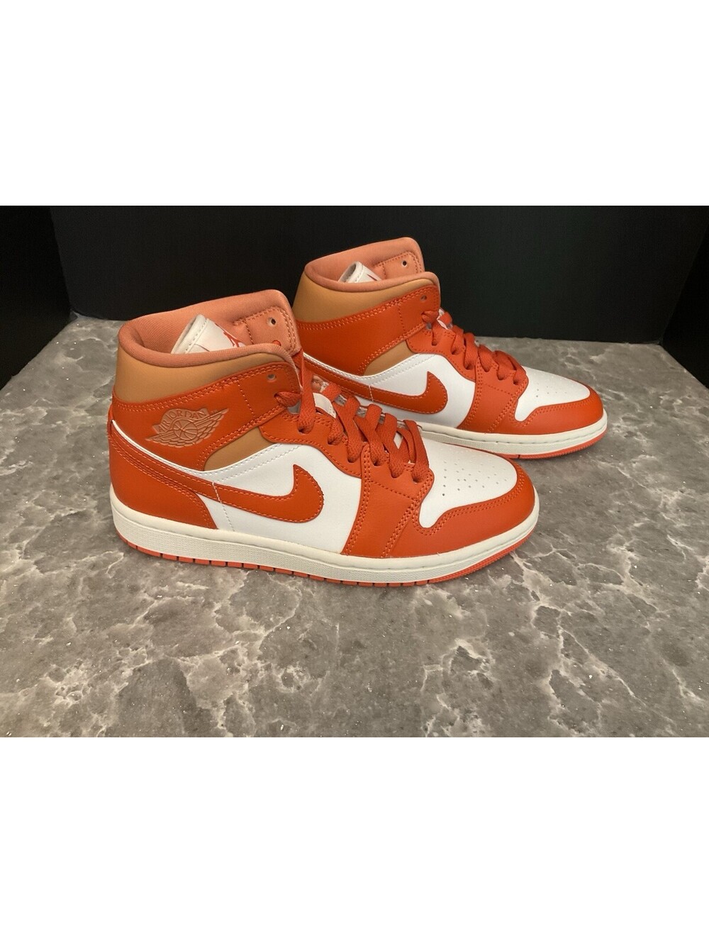 New! Womens Nike Air Jordan 1 Mid Summit White/Cosmic Clay Orange Shoes. Size 7